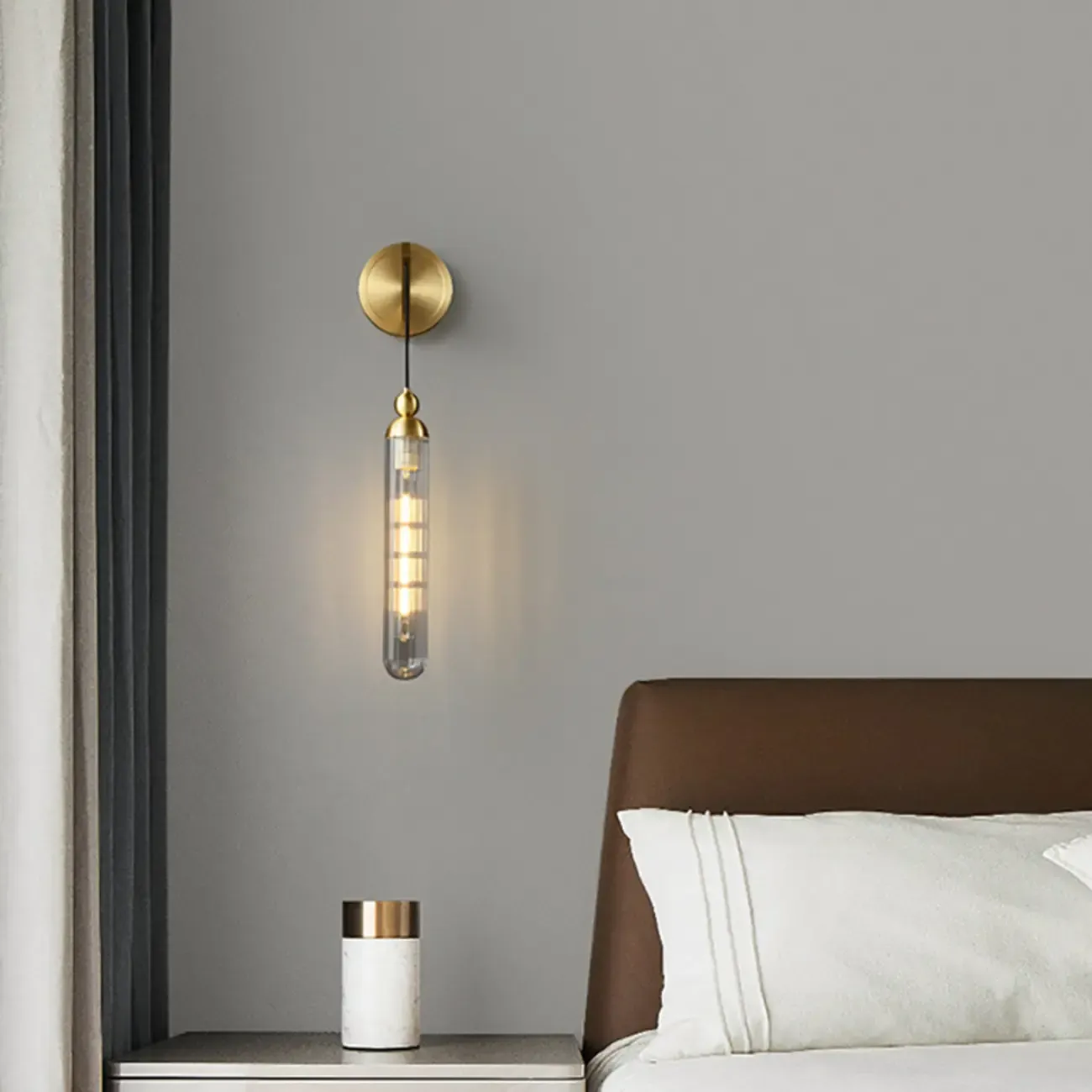 Simple Transparent Glass Vertical Wall Sconce Image - 1
