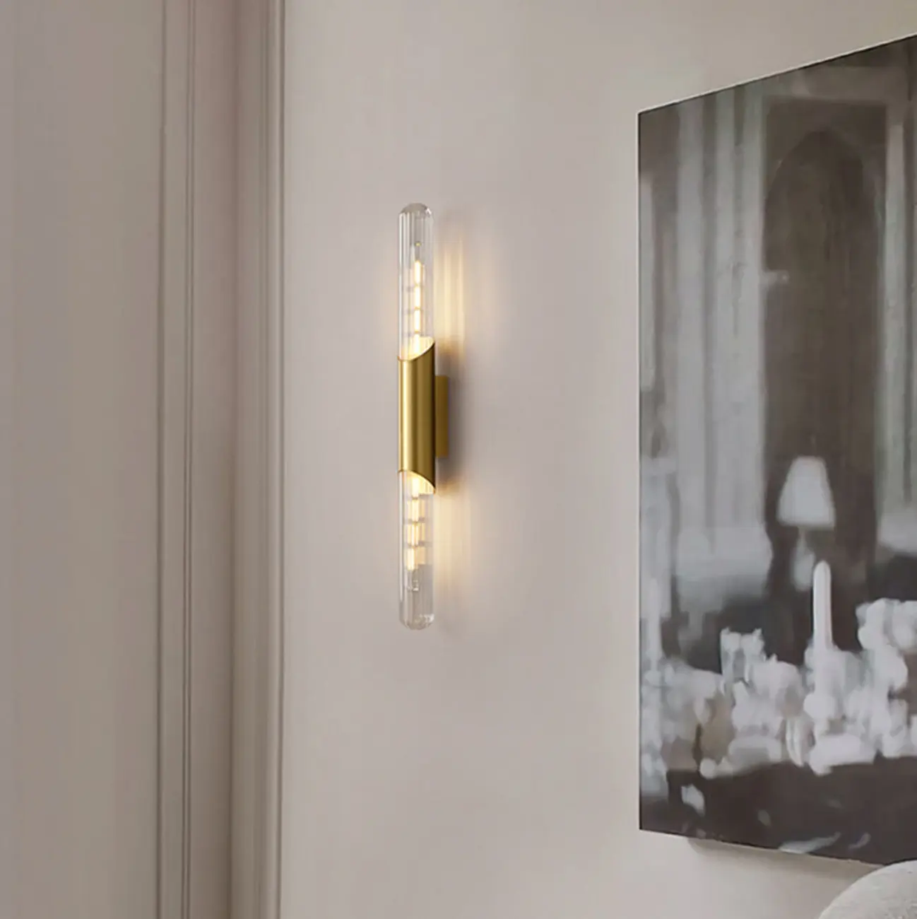 Simple Transparent Glass Vertical Wall Sconce Image - 8 | homeyfad