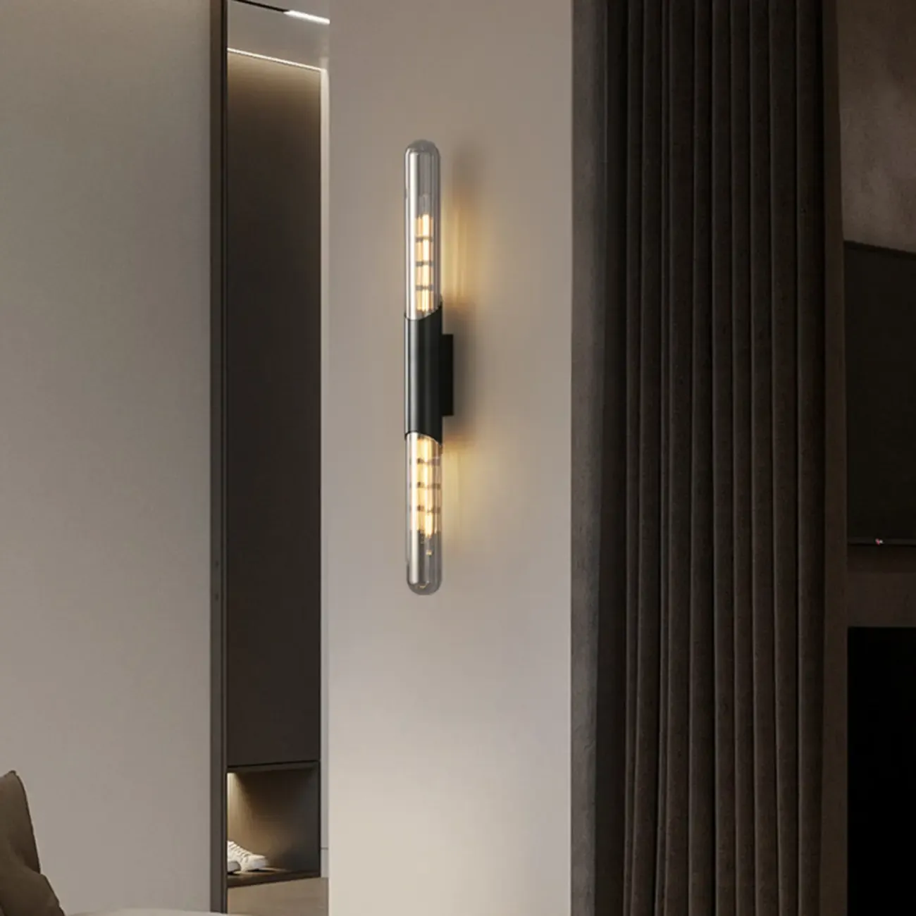 Simple Transparent Glass Vertical Wall Sconce Image - 4