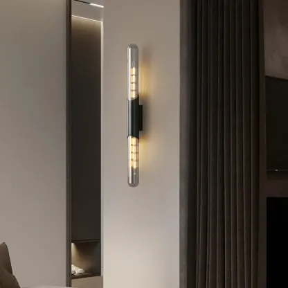 Simple Transparent Glass Vertical Wall Sconce Image - 4