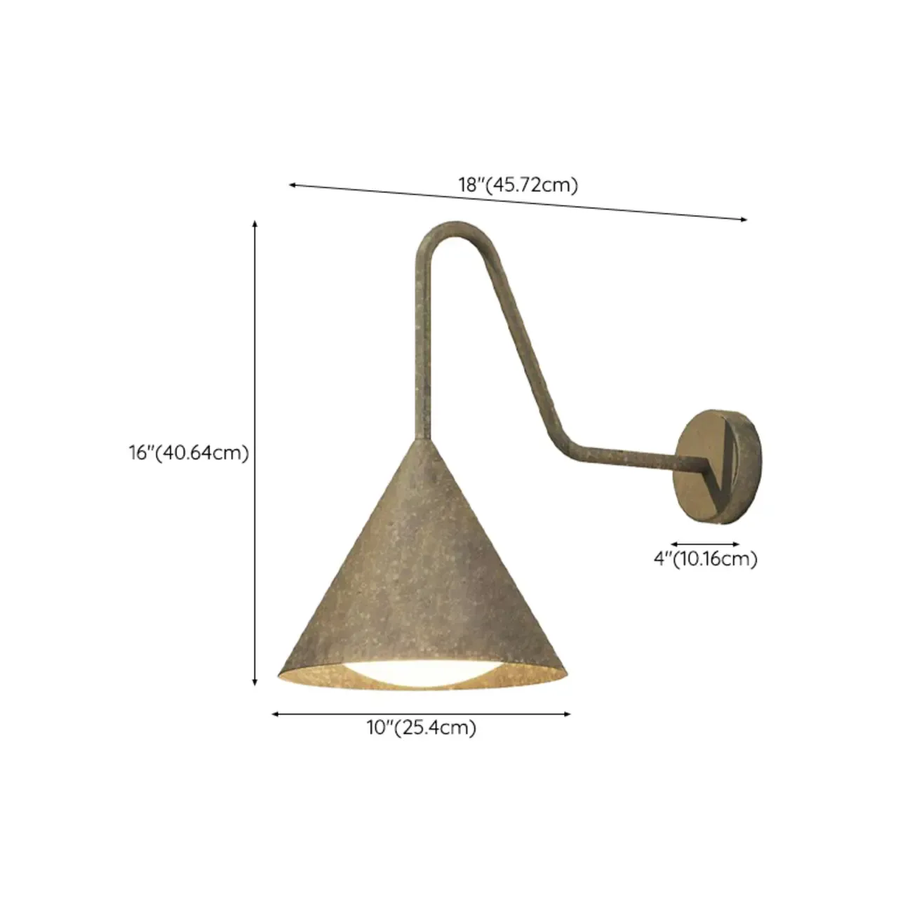 Minimalist Metal Cone Outdoor Wall Sconce #size
