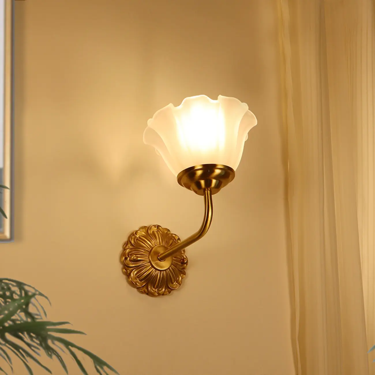 Vintage Gold Wall Light with Frosted Glass Shade Image - 2 | homeyfad