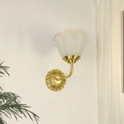 Vintage Gold Wall Light with Frosted Glass Shade Image - 4