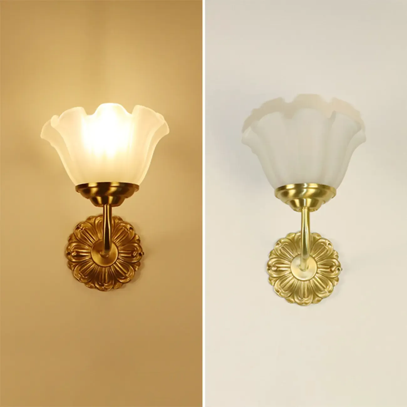 Vintage Gold Wall Light with Frosted Glass Shade Image - 6