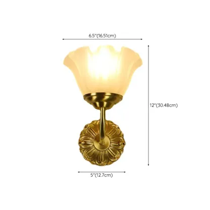 Vintage Gold Wall Light with Frosted Glass Shade #size