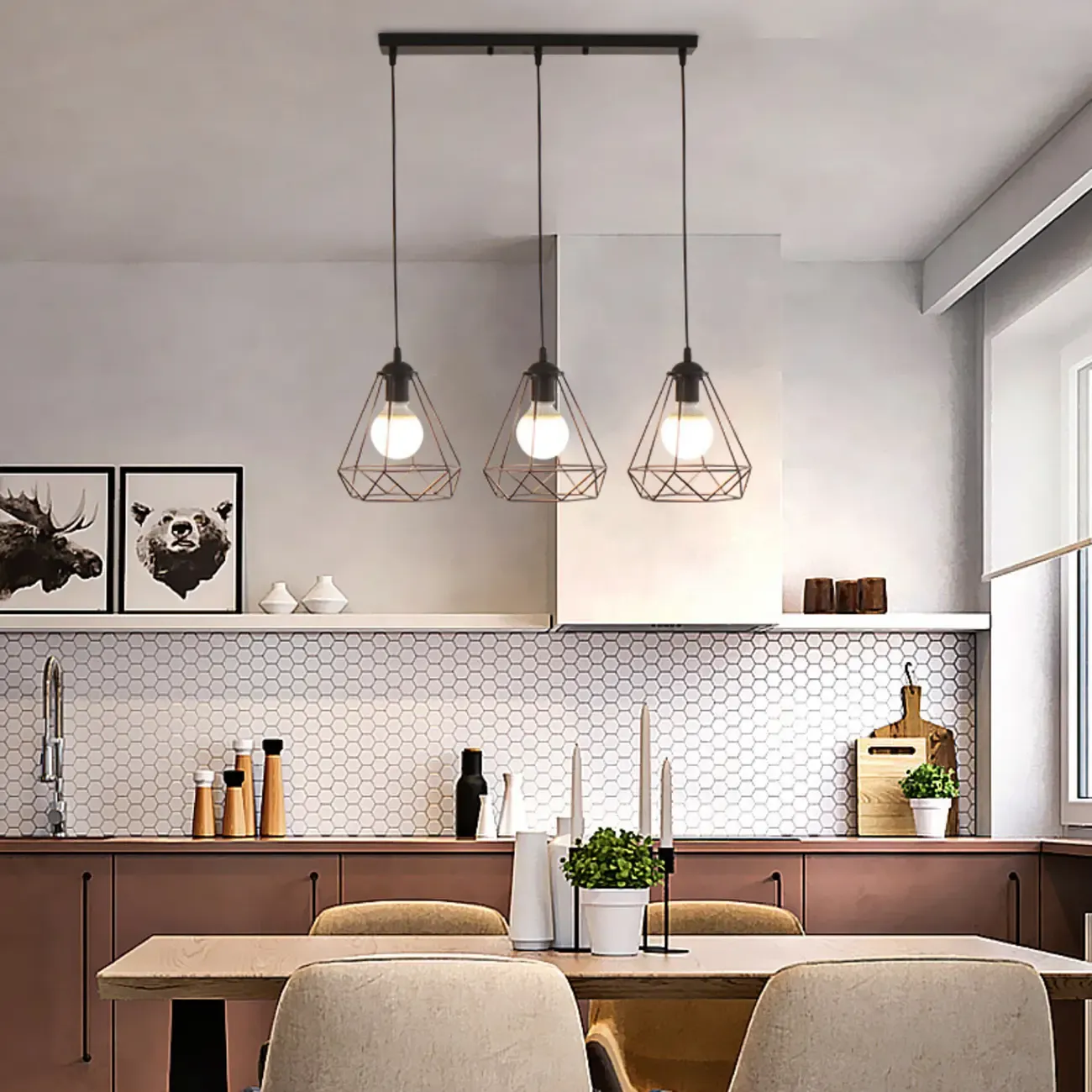 Modern Black Metal Adjustable Island Pendant for Dining Area Image - 1