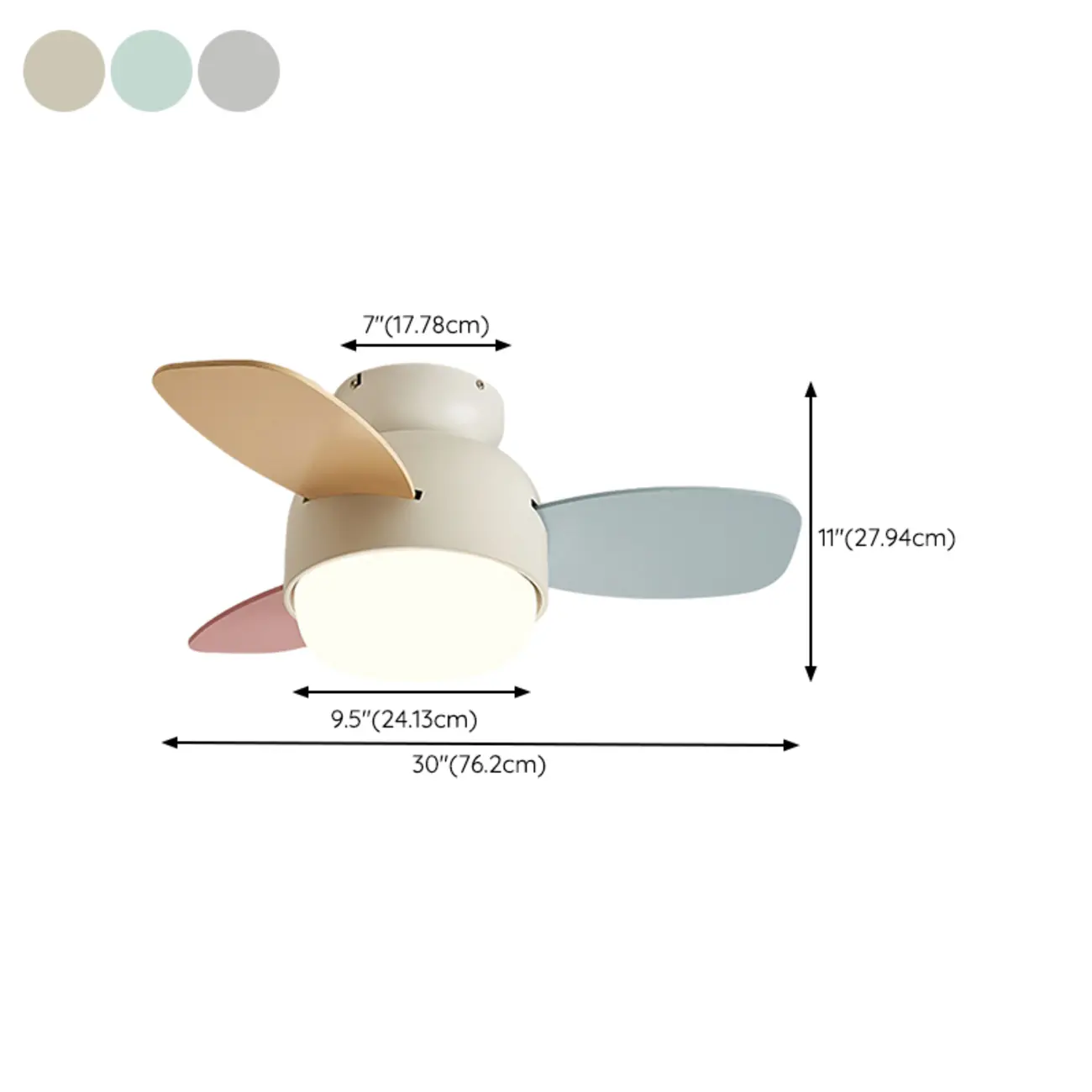 Modern 3-Blade Colorful Kids Ceiling Fan LED Remote Dimmable #size