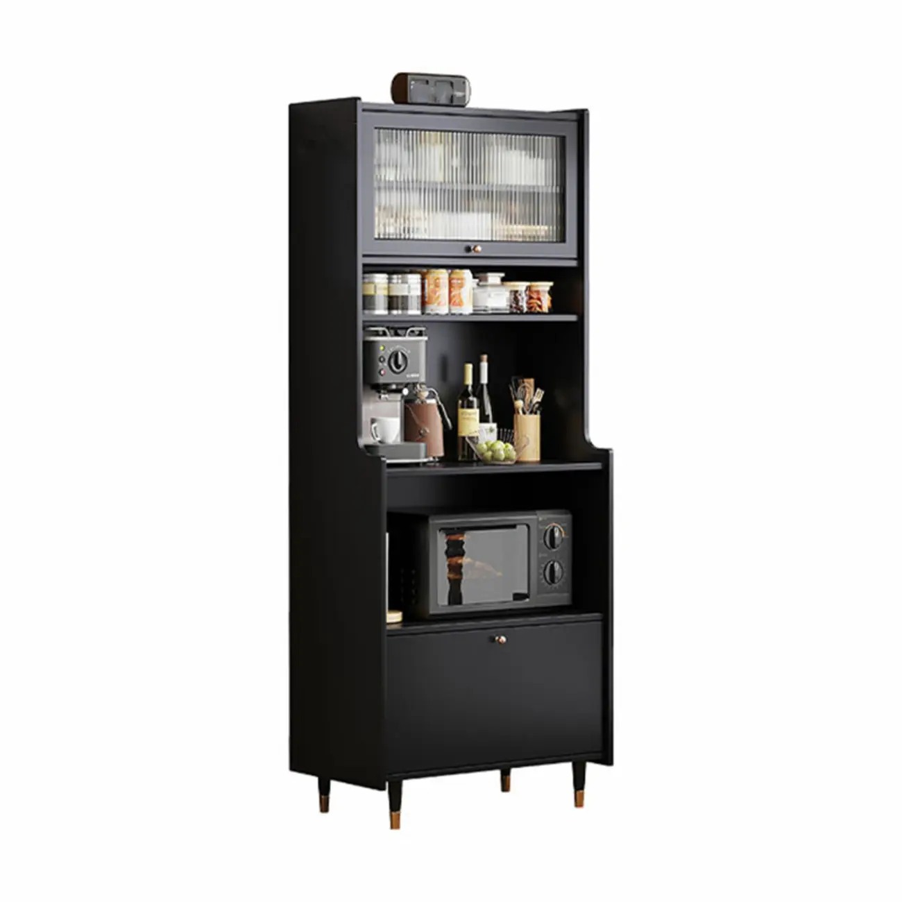 Modern Matte Black Wood Multi-Functional Storage Cabinet Image - 6 | homeyfad