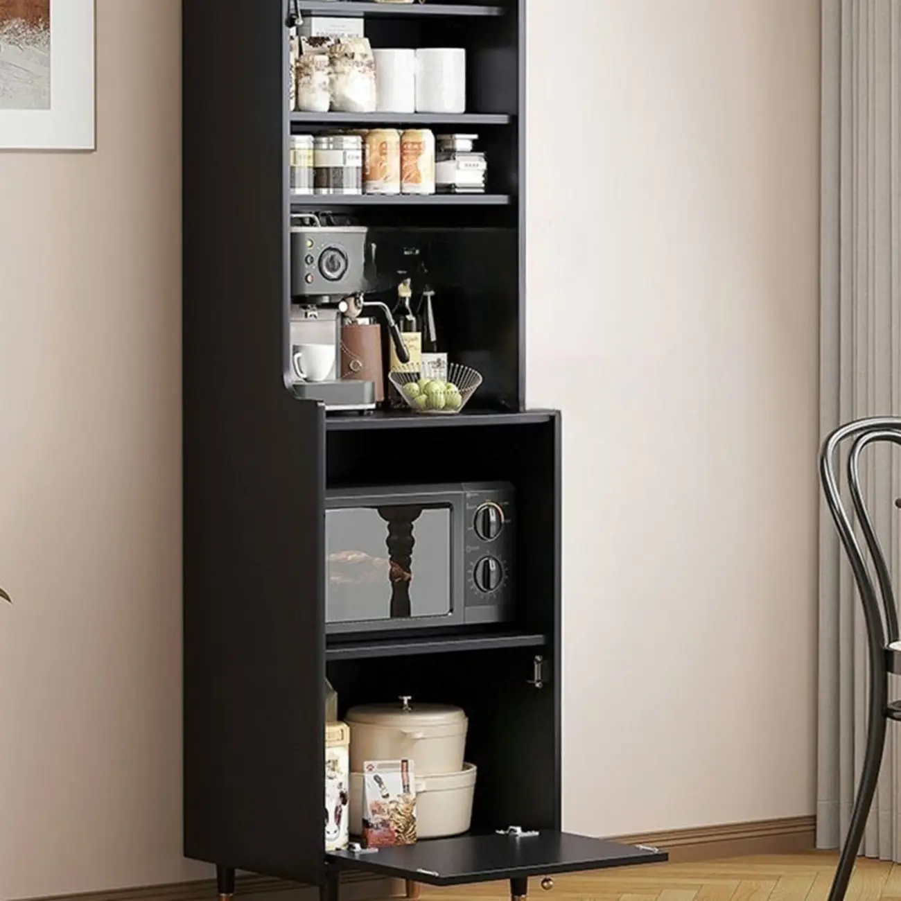 Modern Matte Black Wood Multi-Functional Storage Cabinet Image - 3 | homeyfad