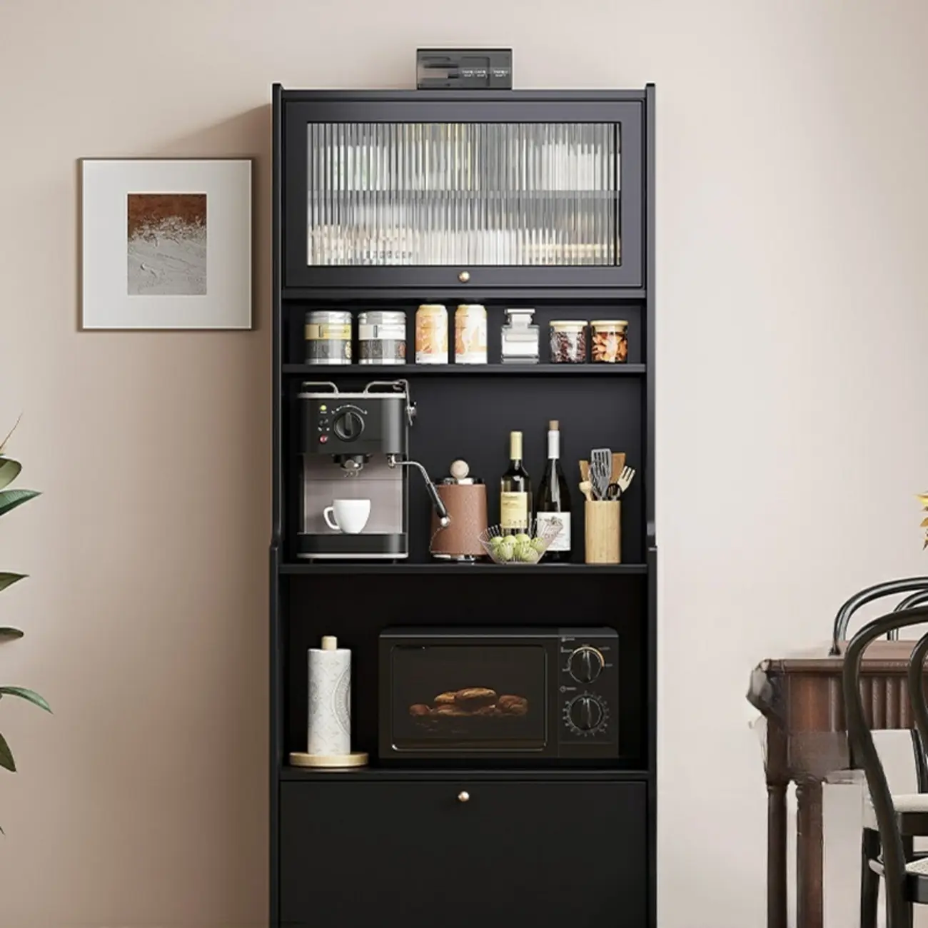 Modern Matte Black Wood Multi-Functional Storage Cabinet Image - 2 | homeyfad