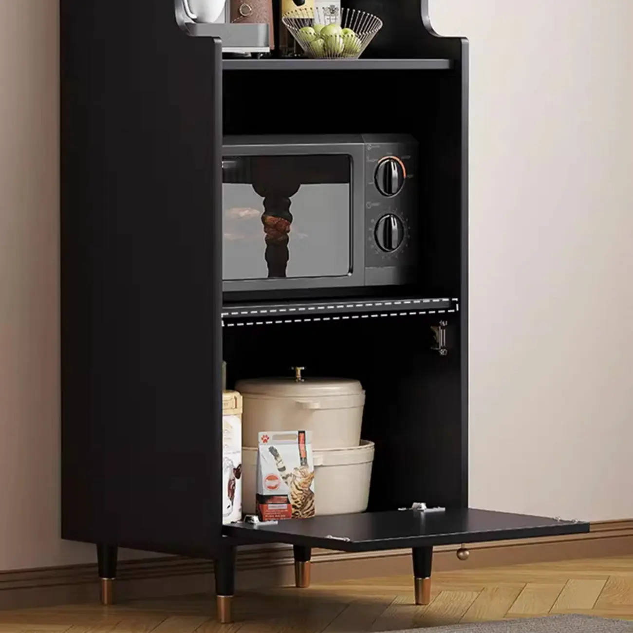 Modern Matte Black Wood Multi-Functional Storage Cabinet Image - 4 | homeyfad