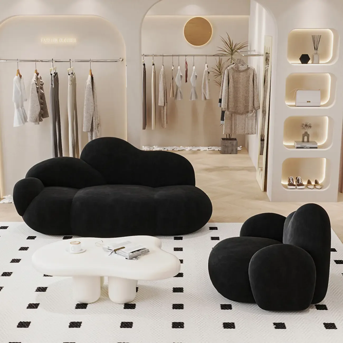 Elegant Flannel Chaise Lounge with Pillows for Living Room Image - 3