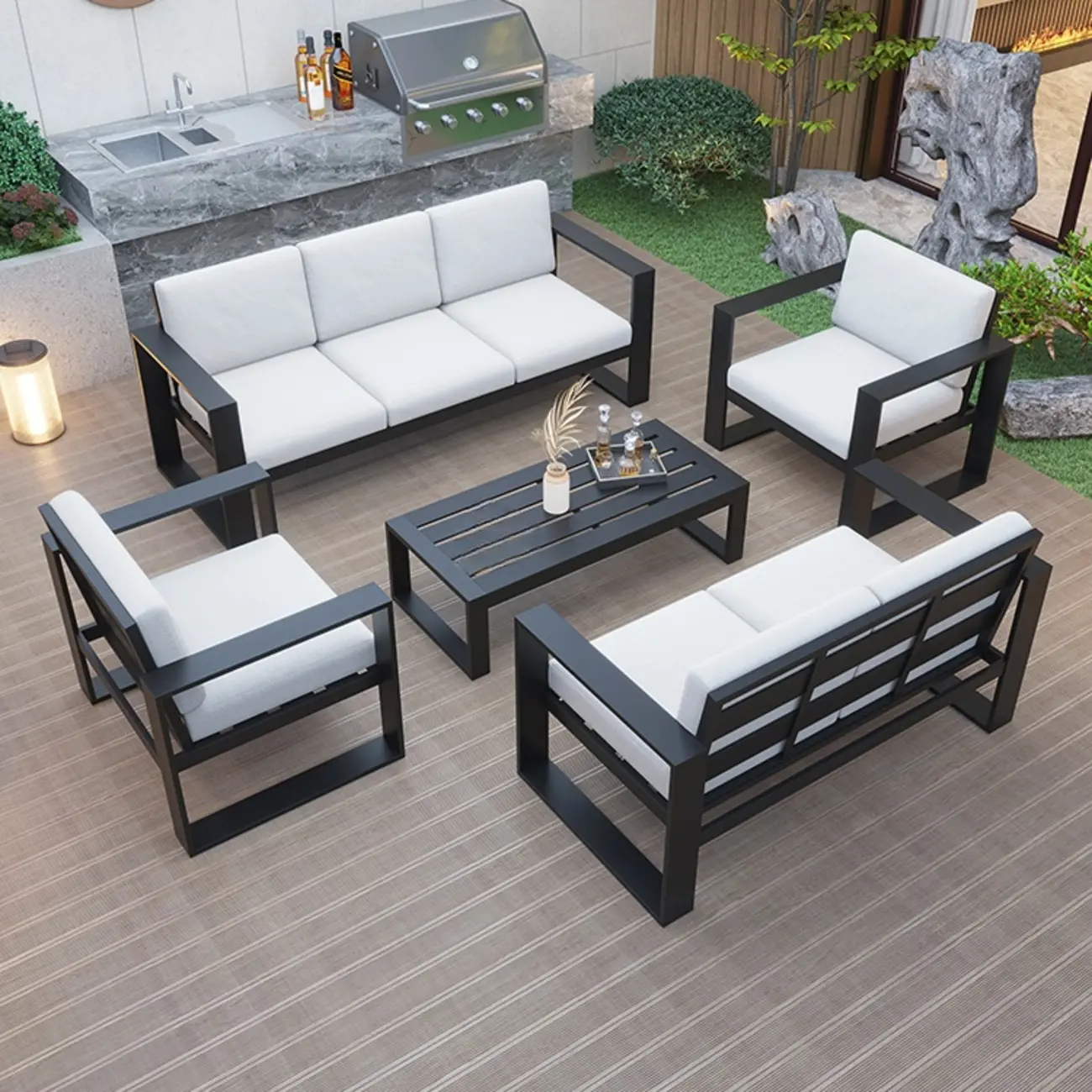 Modern Grey Outdoor Sofa with Cushions and Metal Frame Image - 1 | homeyfad