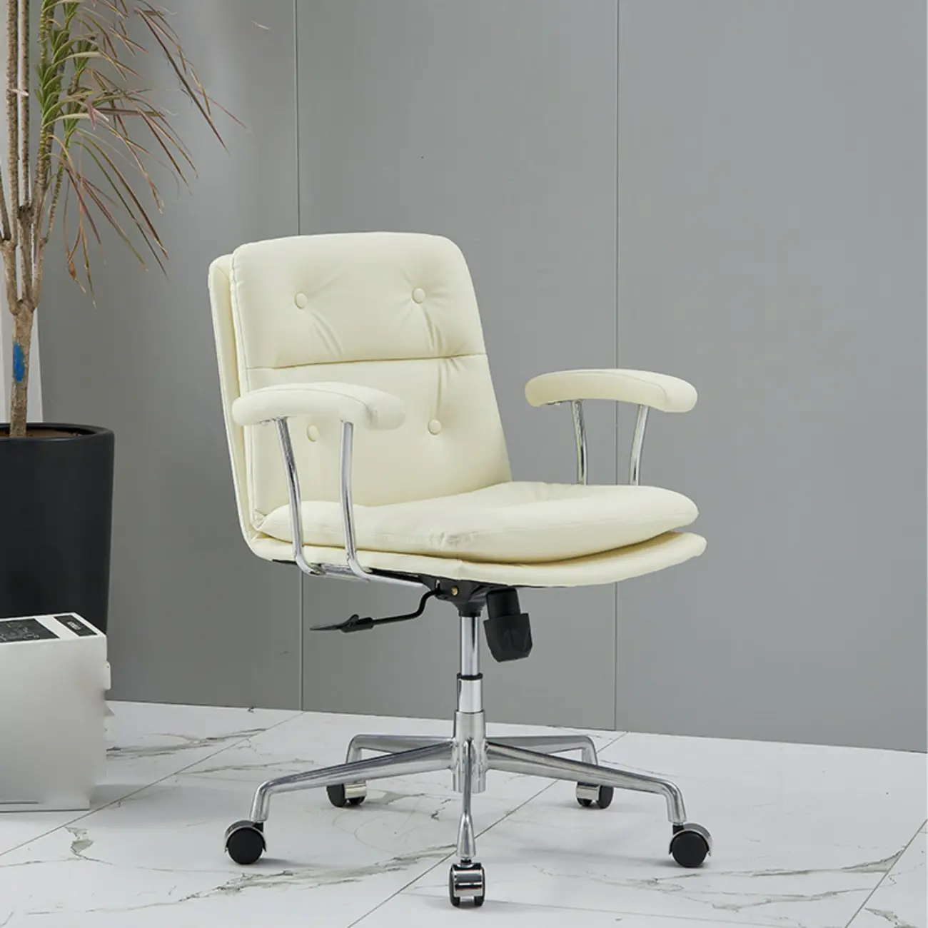 Simple Cream Leather Adjustable Swivel Office Chair Image - 1 | homeyfad