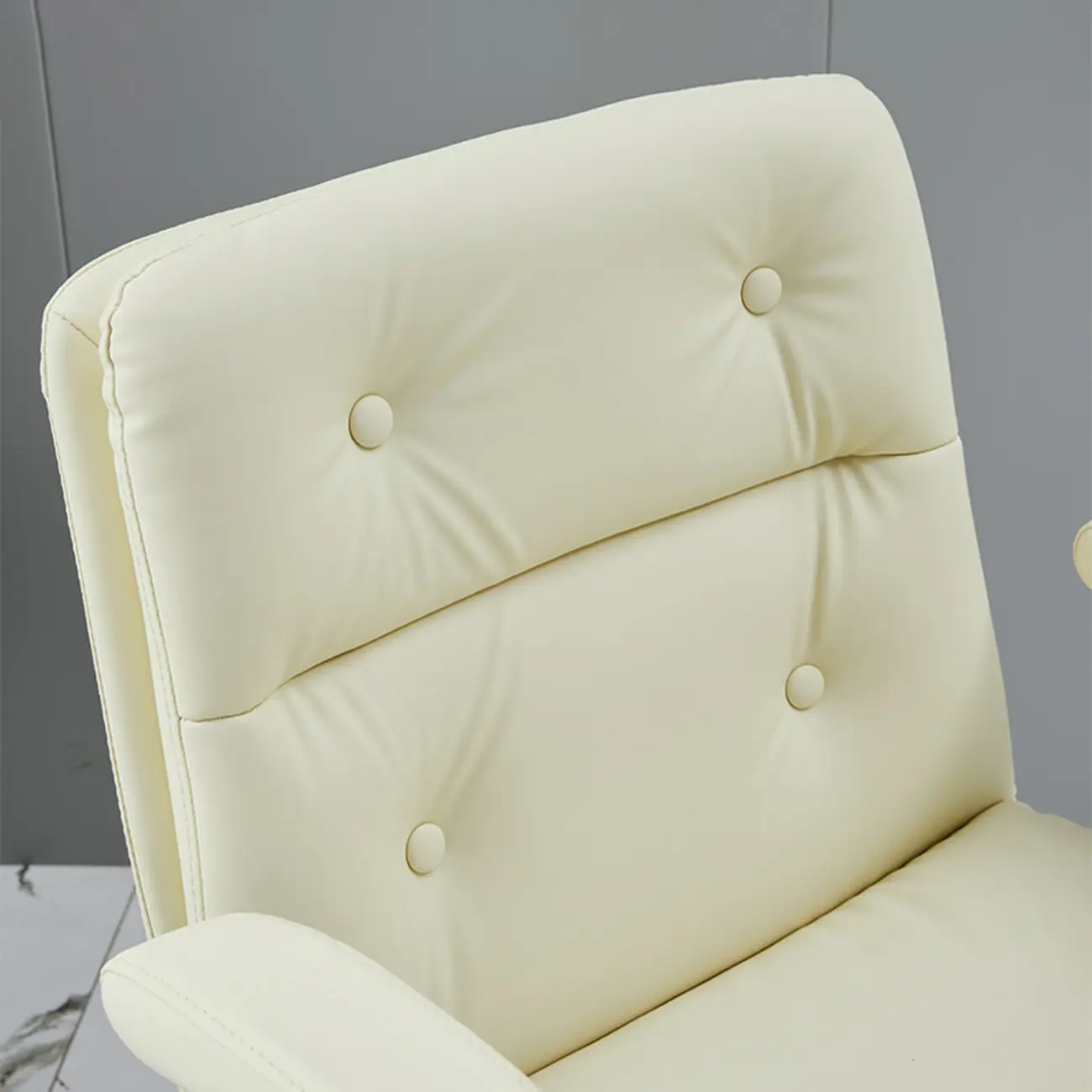 Simple Cream Leather Adjustable Swivel Office Chair Image - 4 | homeyfad
