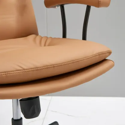 Simple Cream Leather Adjustable Swivel Office Chair Image - 8