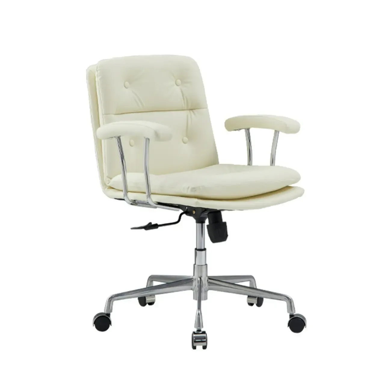 Simple Cream Leather Adjustable Swivel Office Chair Image - 10