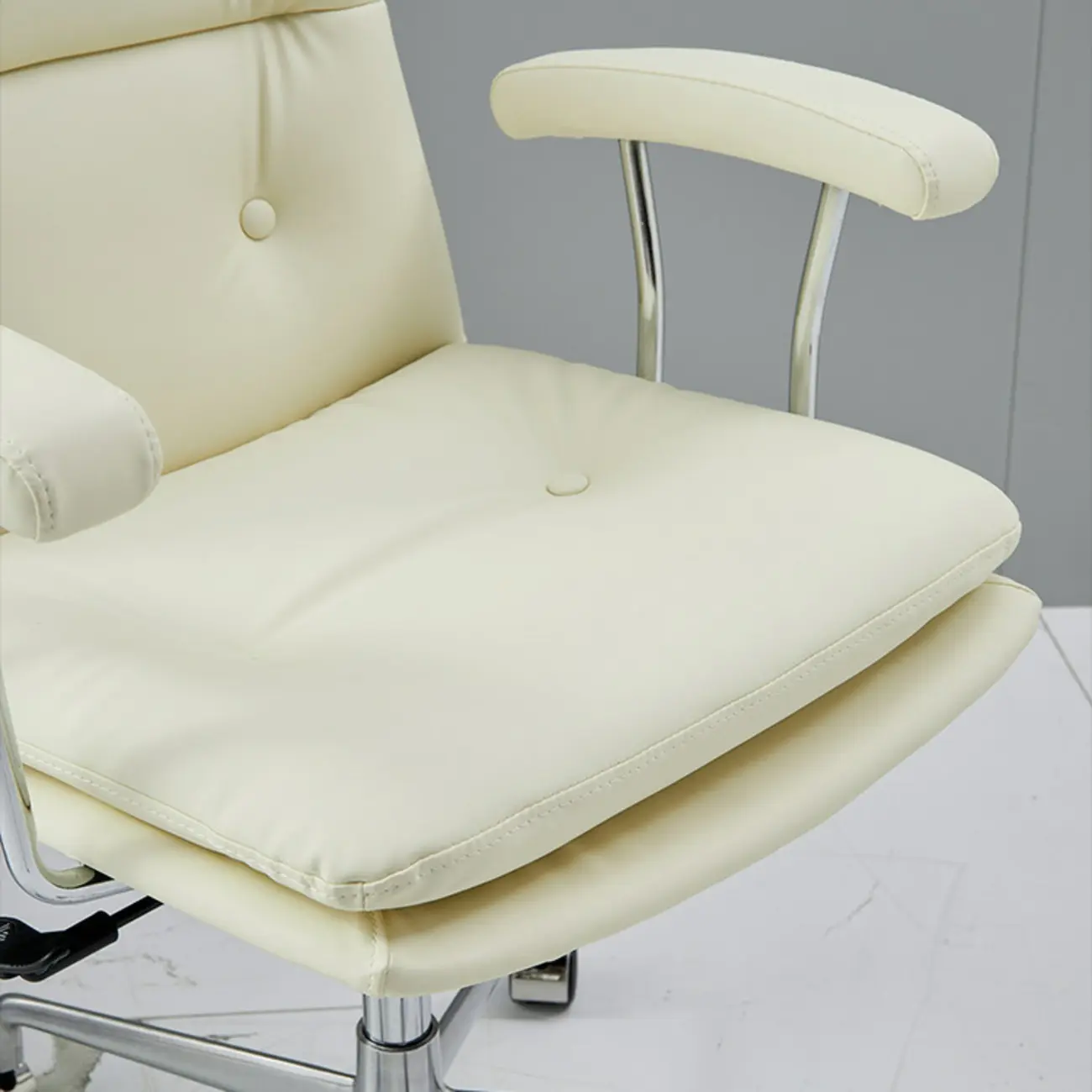 Simple Cream Leather Adjustable Swivel Office Chair Image - 5 | homeyfad