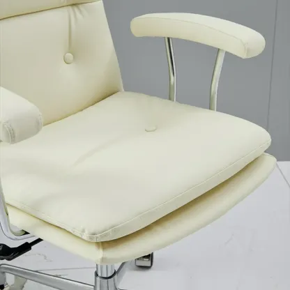 Simple Cream Leather Adjustable Swivel Office Chair Image - 5