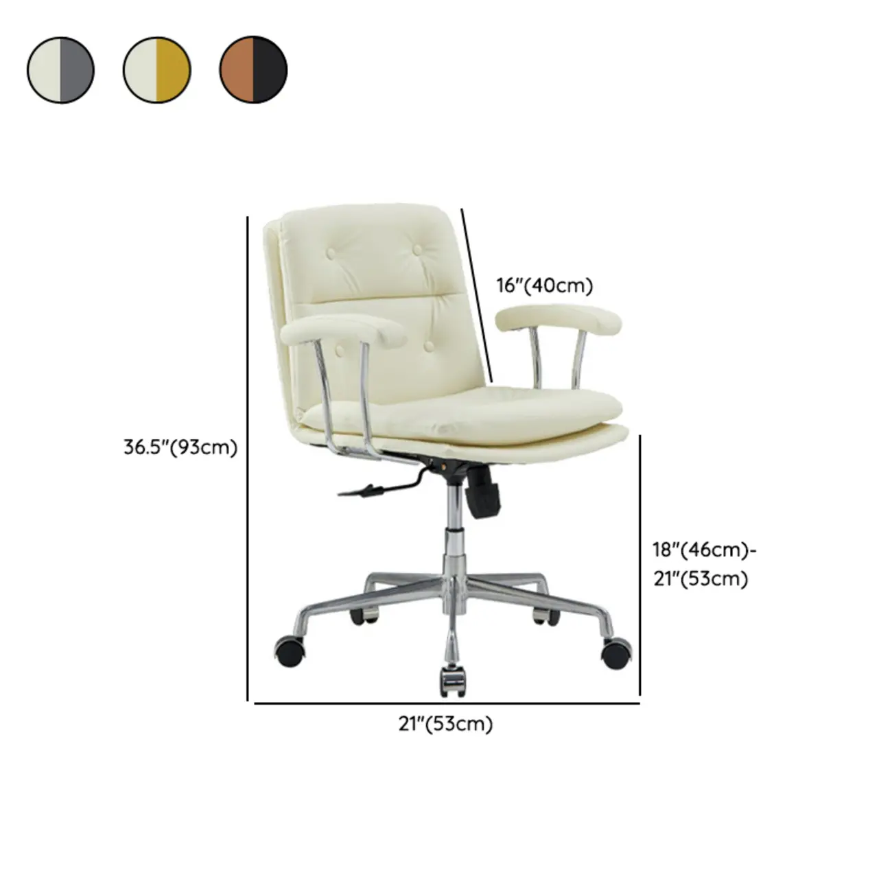 Simple Cream Leather Adjustable Swivel Office Chair #size