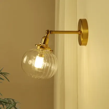 Transparent Globe Brass LED Wall Sconce for Hallway Lighting