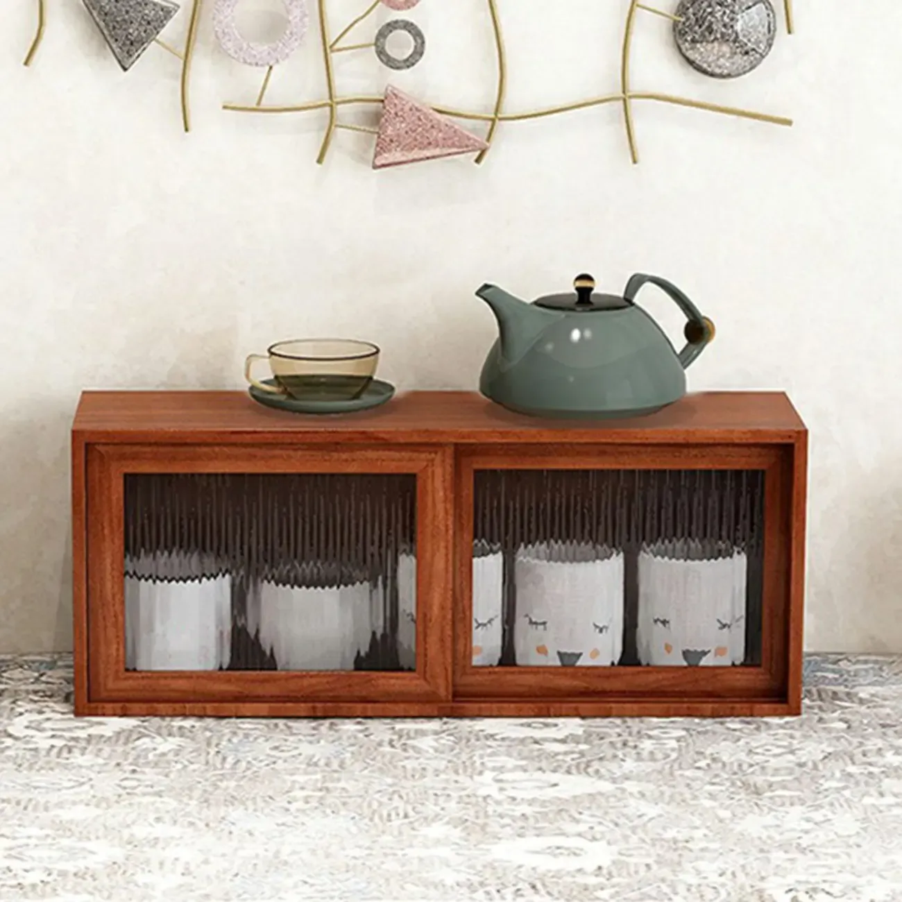 Wooden Small Display Cabinet with Glass Doors for Home Decor Image - 1