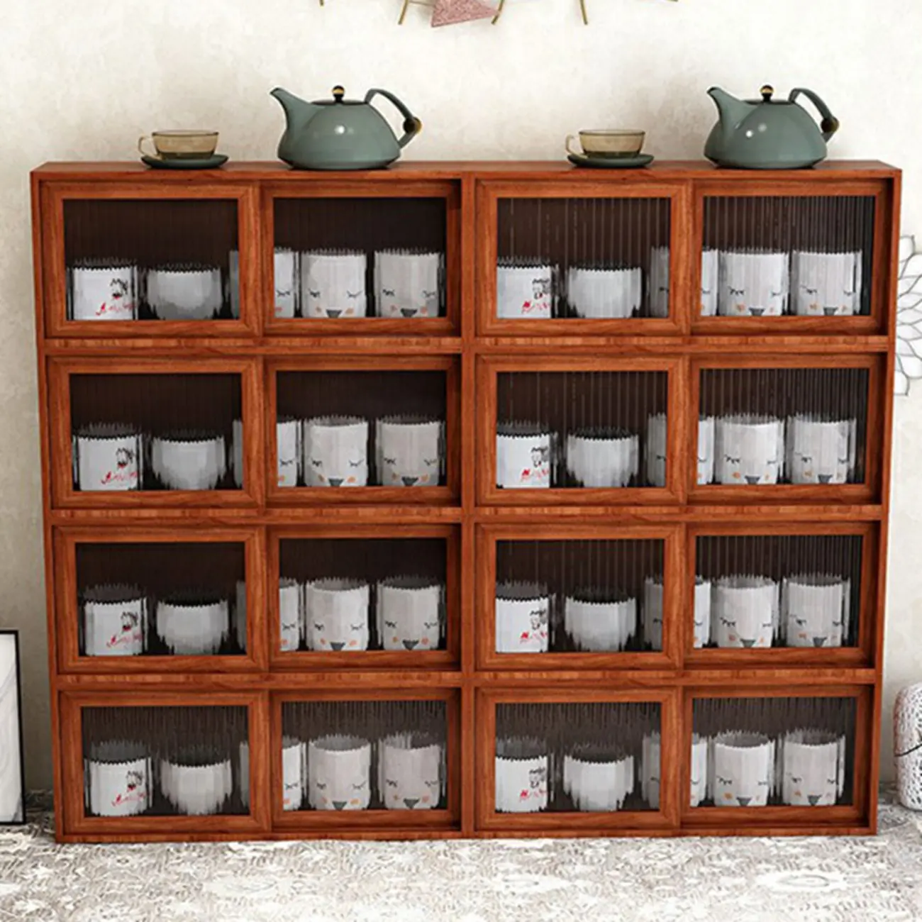 Wooden Small Display Cabinet with Glass Doors for Home Decor Image - 3 | homeyfad