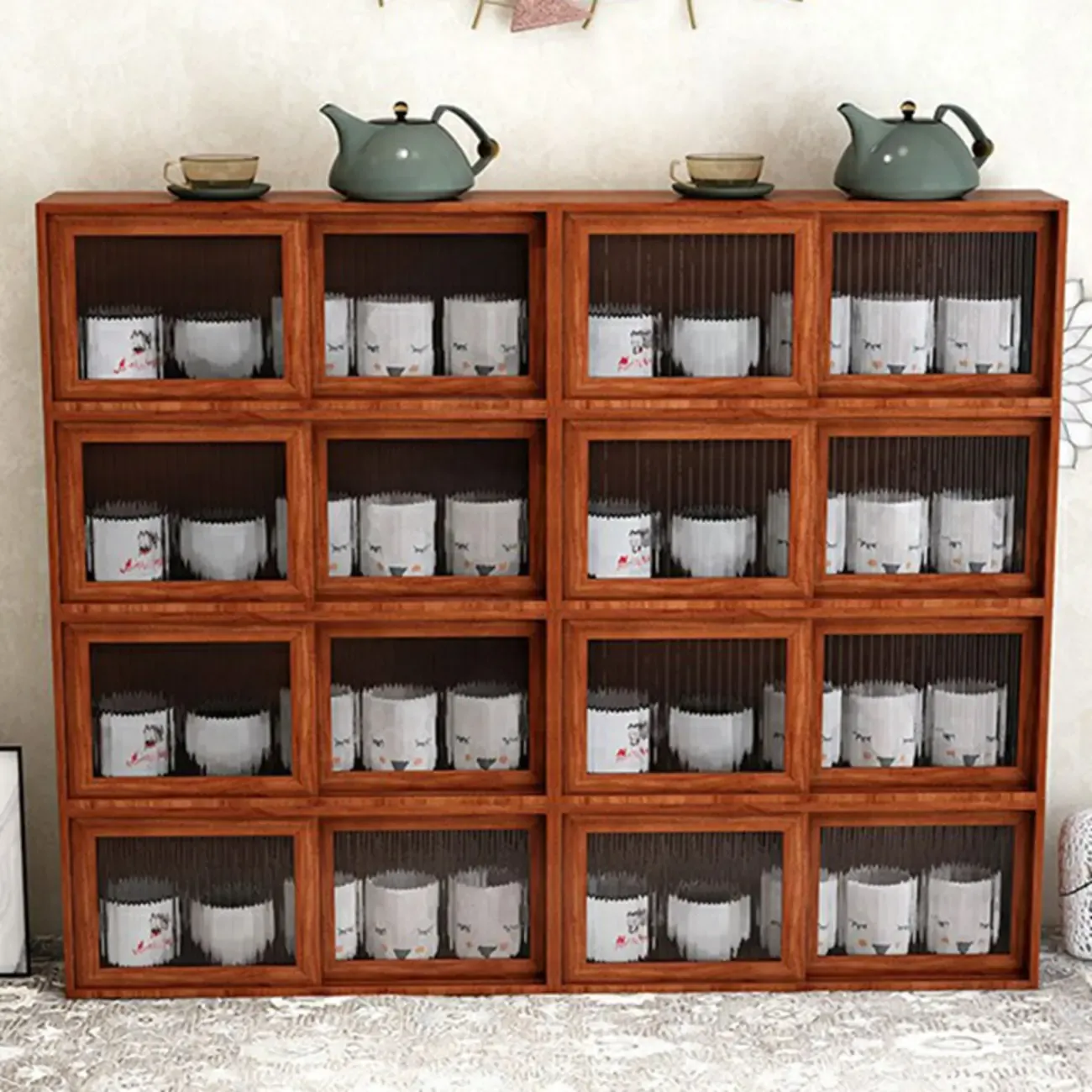 Wooden Small Display Cabinet with Glass Doors for Home Decor Image - 3