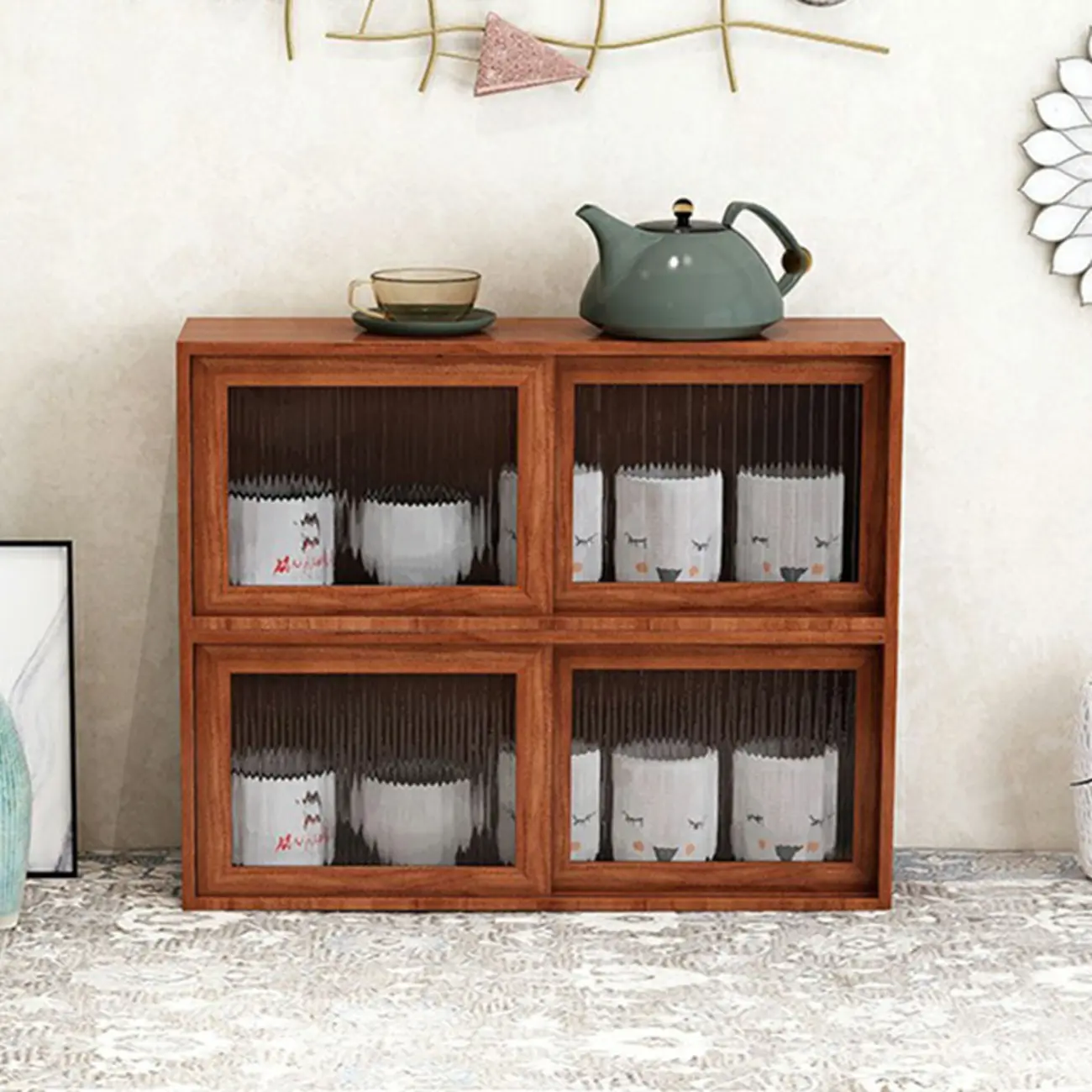 Wooden Small Display Cabinet with Glass Doors for Home Decor Image - 4 | homeyfad