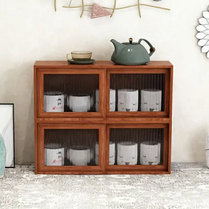 Wooden Small Display Cabinet with Glass Doors for Home Decor Image - 4