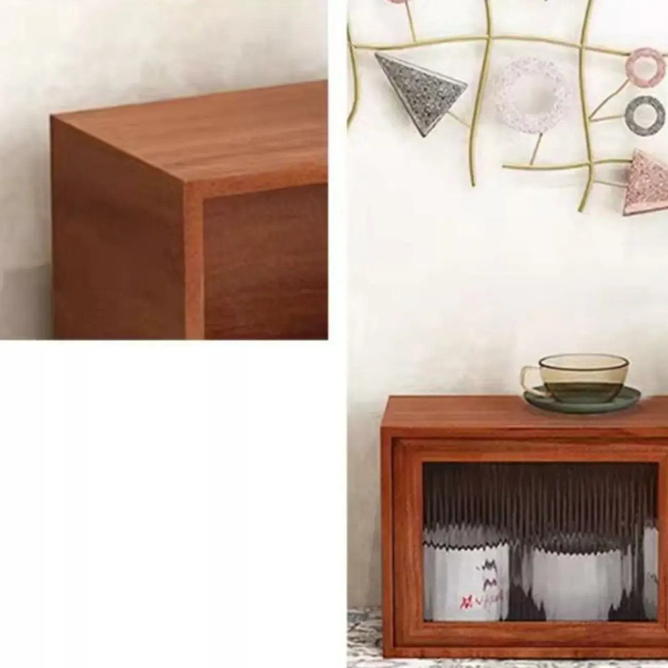 Wooden Small Display Cabinet with Glass Doors for Home Decor Image - 8