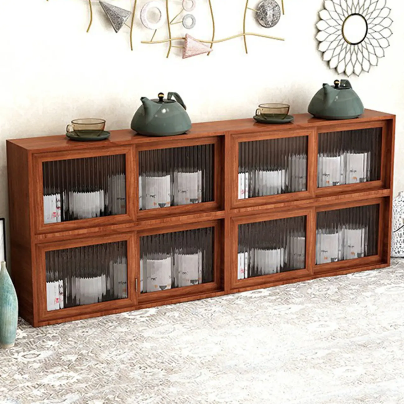 Wooden Small Display Cabinet with Glass Doors for Home Decor Image - 9 | homeyfad