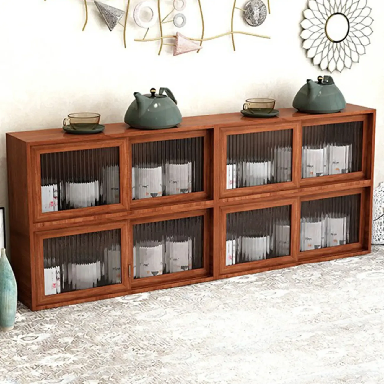 Wooden Small Display Cabinet with Glass Doors for Home Decor Image - 9