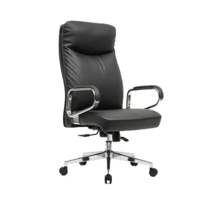 Modern Black Leather Ergonomic Swivel Office Chair Image - 8