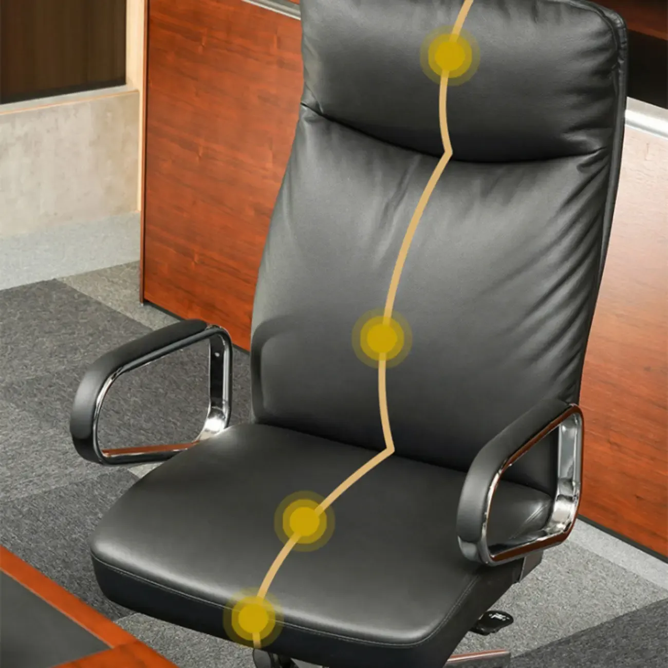 Modern Black Leather Ergonomic Swivel Office Chair Image - 4