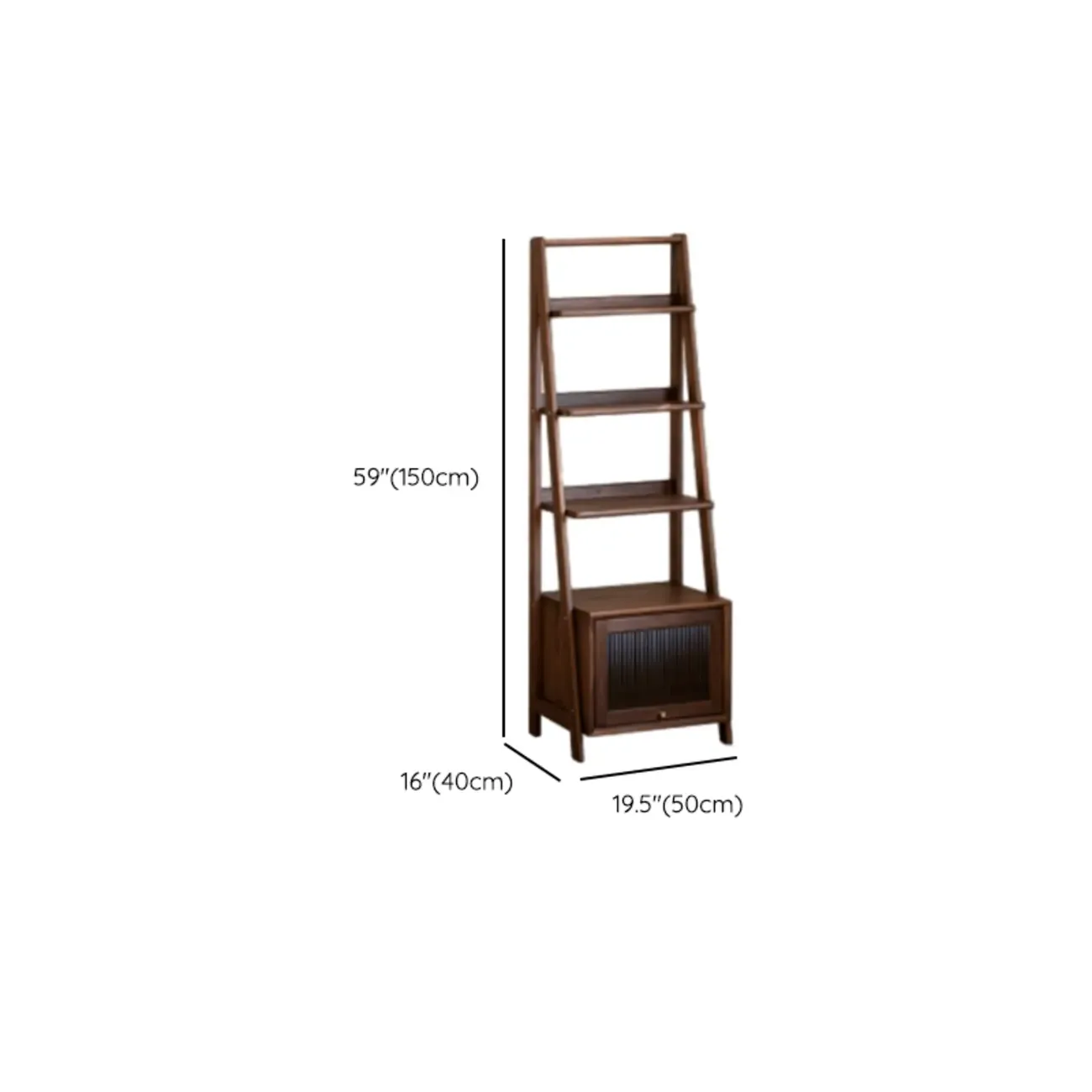 Narrow Brown Wood Ladder Bookcase with Storage #size