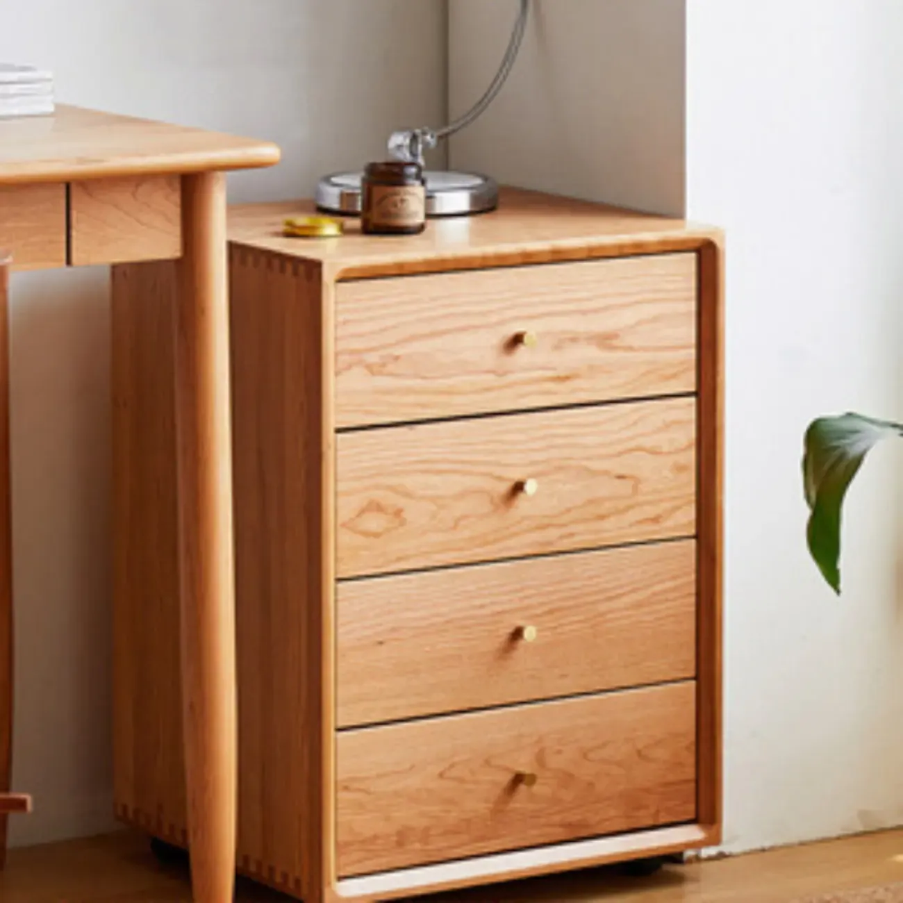 Modern Brown Wooden Filing Cabinet with Drawers and Wheels Image - 6