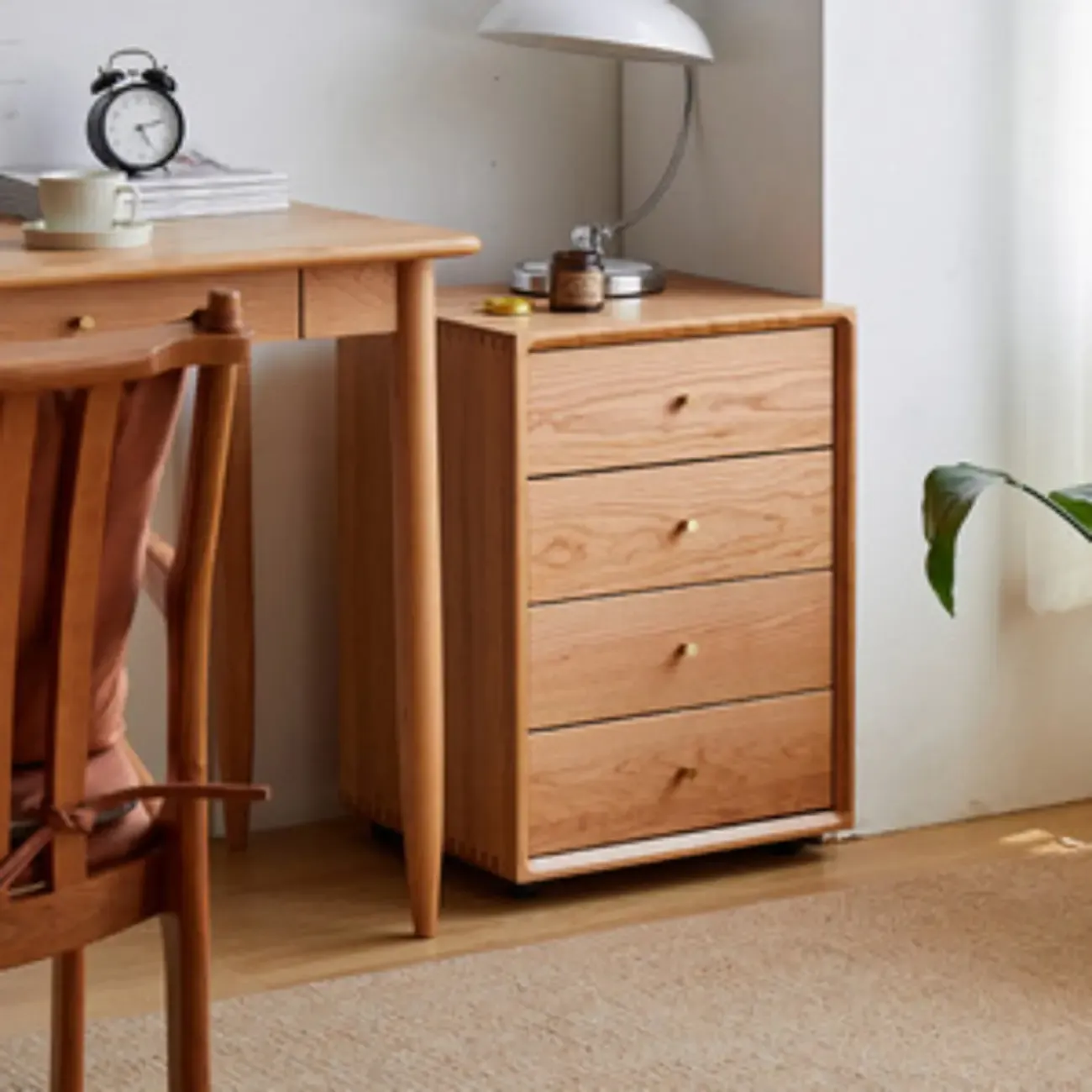 Modern Brown Wooden Filing Cabinet with Drawers and Wheels Image - 5