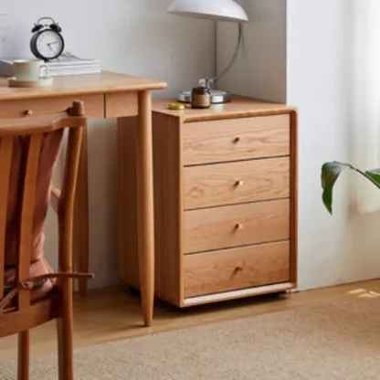Modern Brown Wooden Filing Cabinet with Drawers and Wheels Image - 5