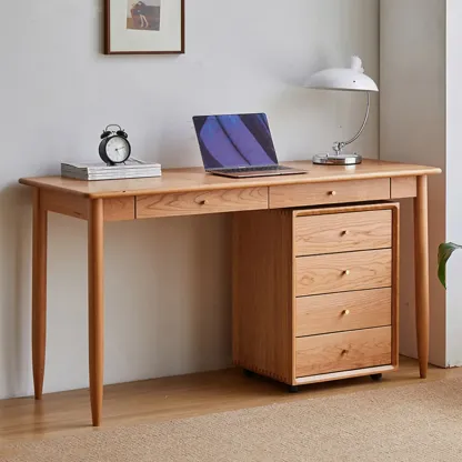 Modern Brown Wooden Filing Cabinet with Drawers and Wheels Image - 9