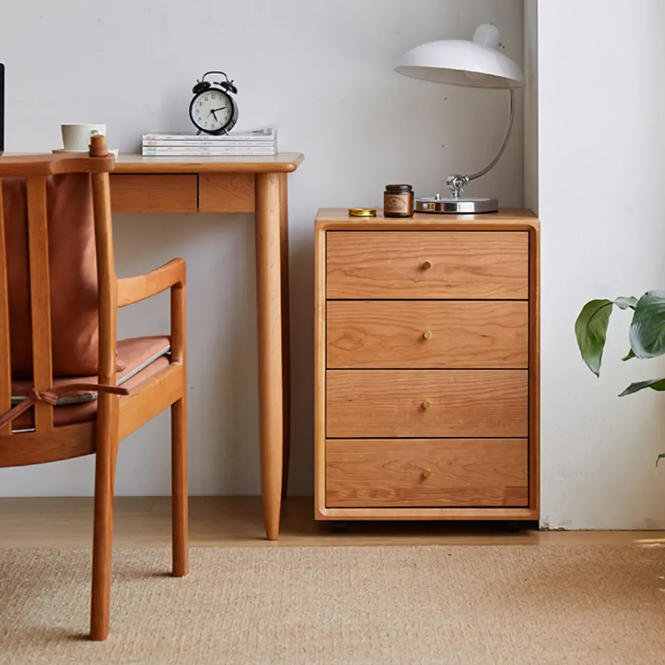 Modern Brown Wooden Filing Cabinet with Drawers and Wheels Image - 1