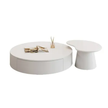  2 Drawers Round Wooden Nested Coffee Table for Home Image - 5