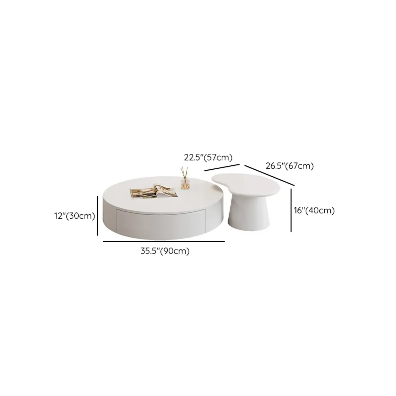 2 Drawers Round Wooden Nested Coffee Table for Home #size