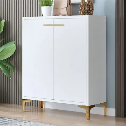 Elegant Grey Wood Hallway Shoe Cabinet with Metal Legs Image - 3