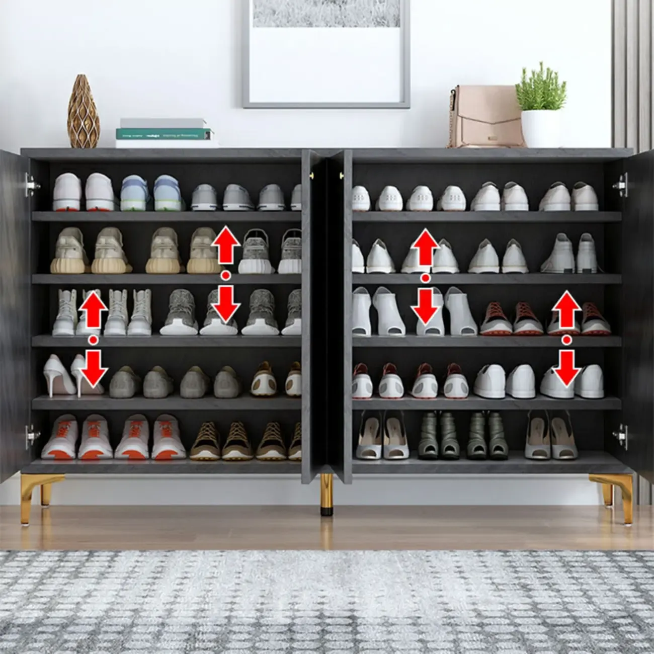 Elegant Grey Wood Hallway Shoe Cabinet with Metal Legs Image - 2