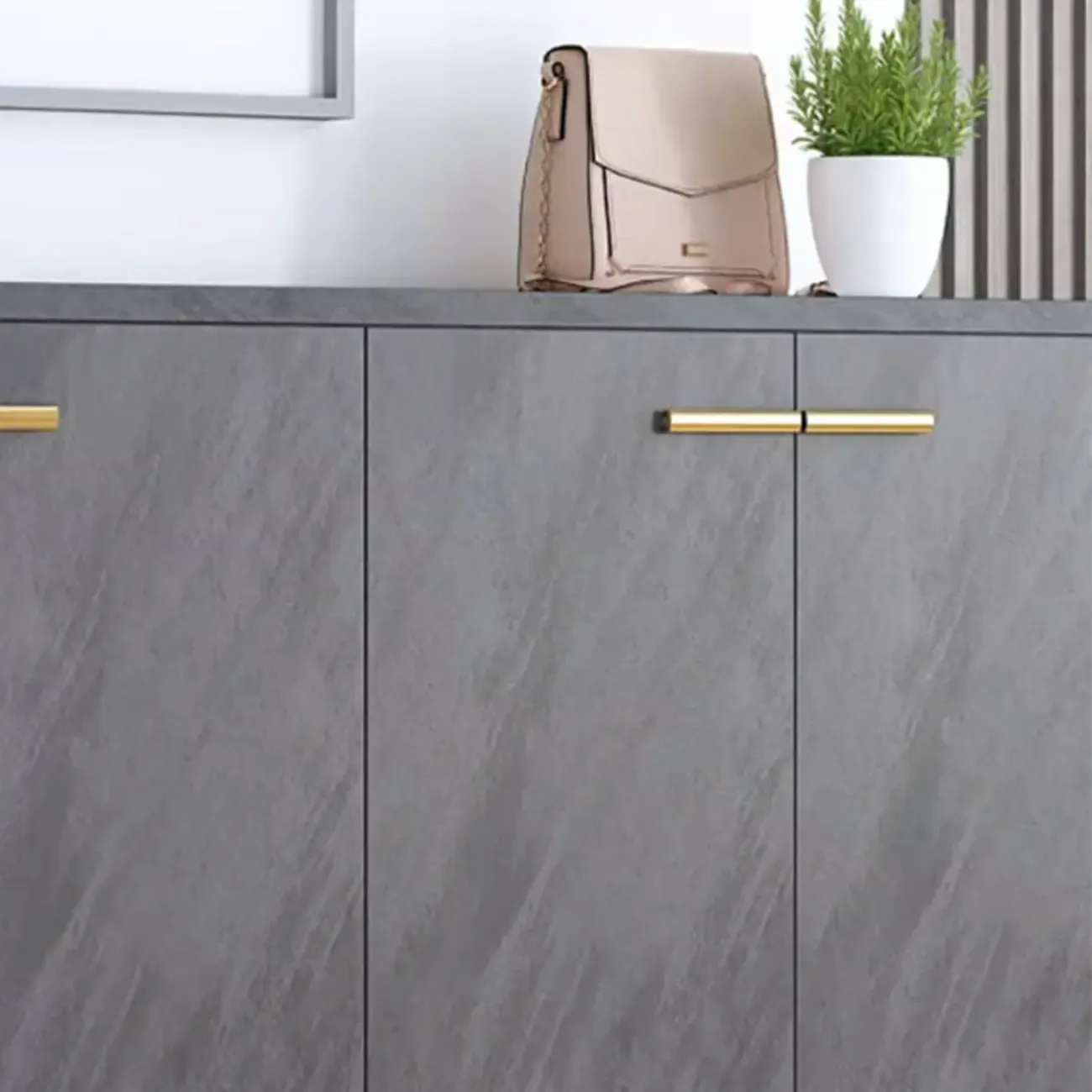 Elegant Grey Wood Hallway Shoe Cabinet with Metal Legs Image - 5