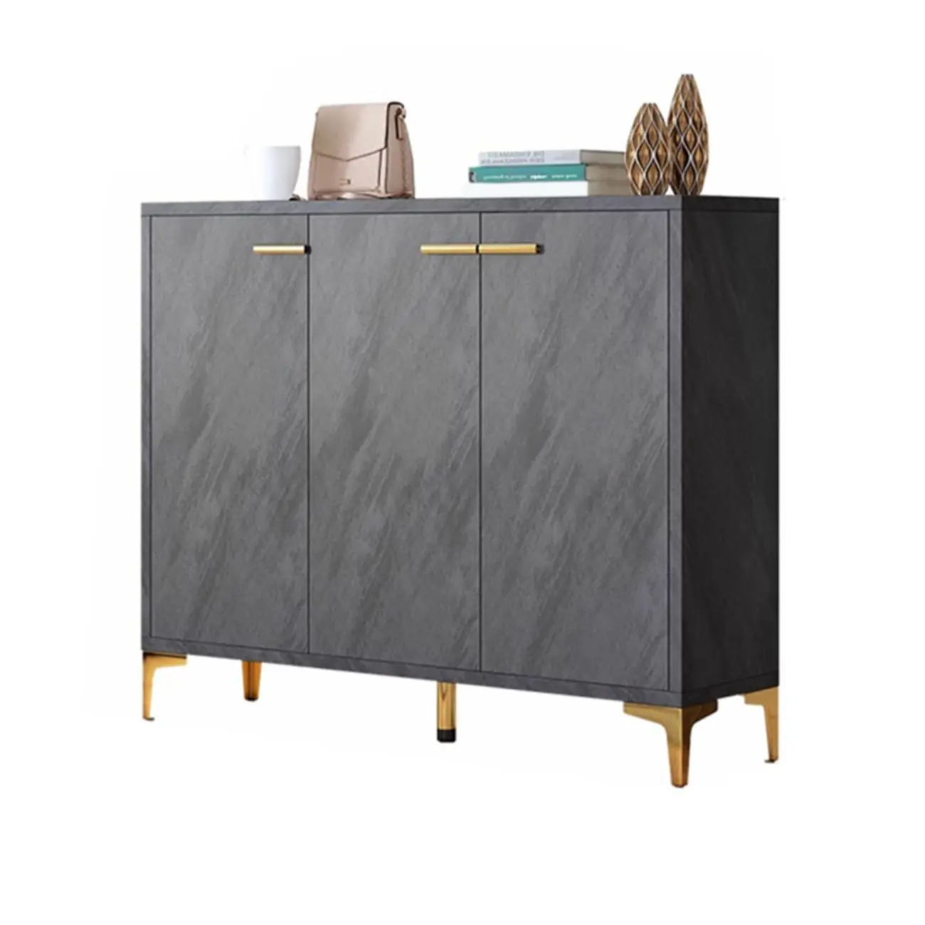 Elegant Grey Wood Hallway Shoe Cabinet with Metal Legs Image - 6 | homeyfad
