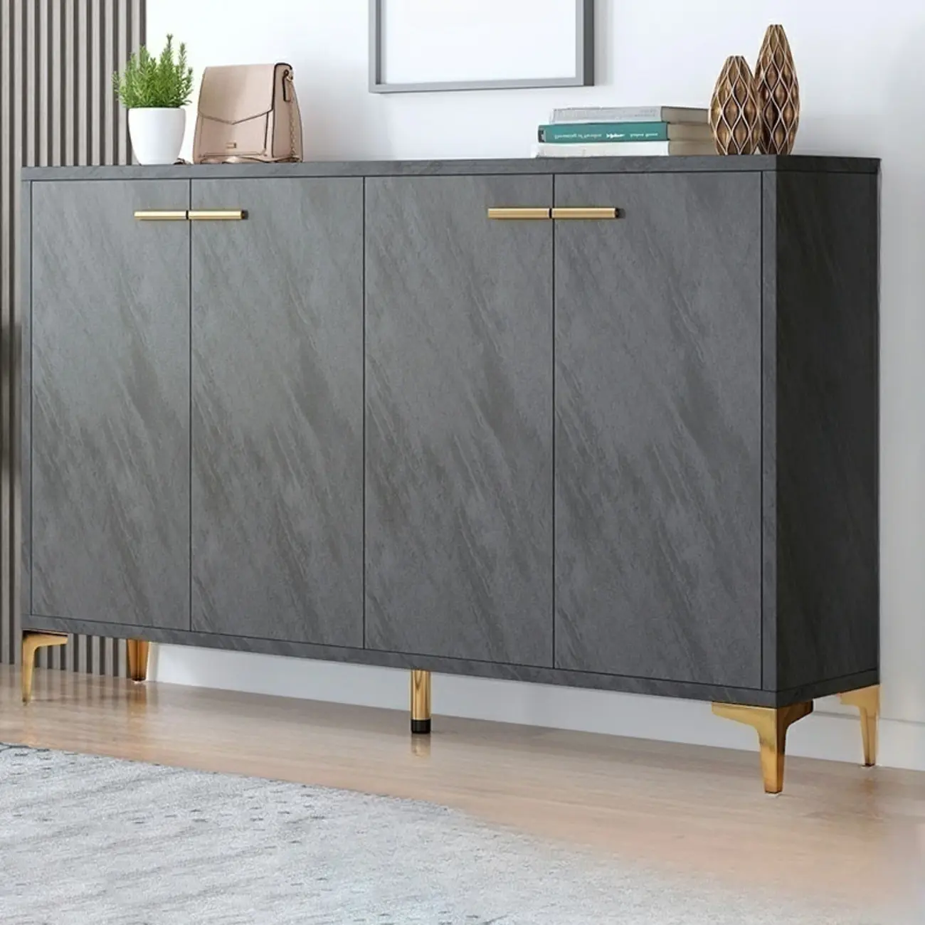 Elegant Grey Wood Hallway Shoe Cabinet with Metal Legs Image - 9 | homeyfad