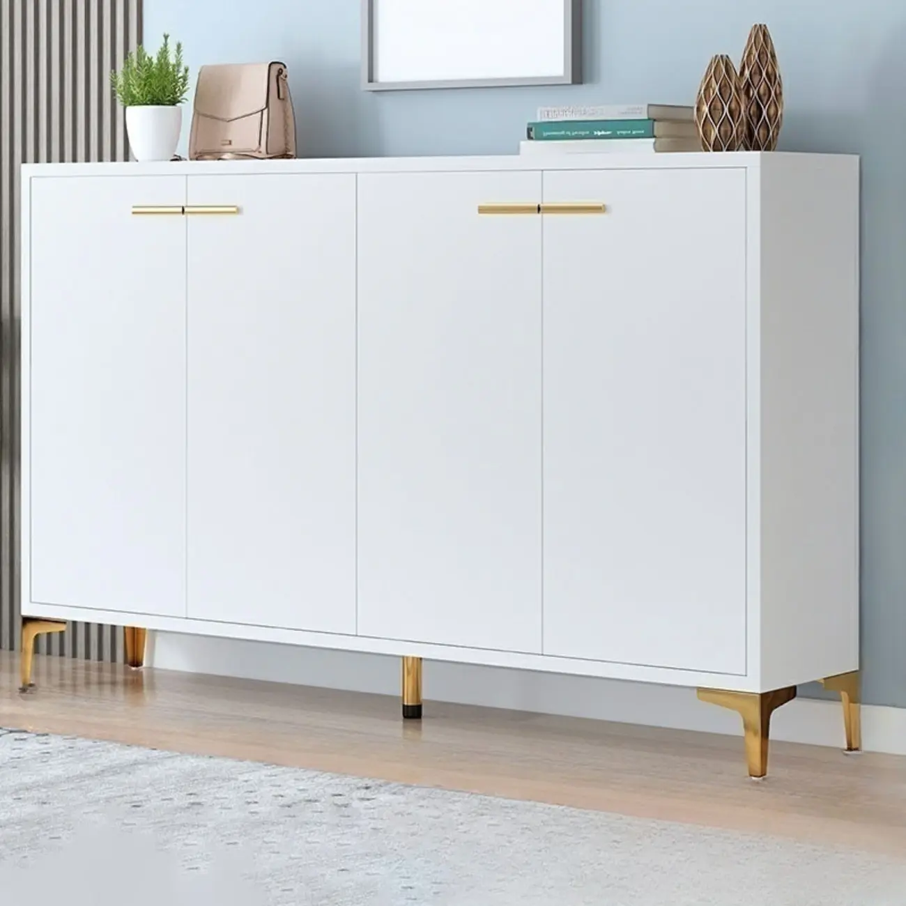 Elegant Grey Wood Hallway Shoe Cabinet with Metal Legs Image - 10 | homeyfad