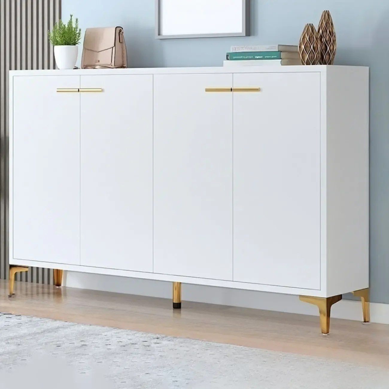 Elegant Grey Wood Hallway Shoe Cabinet with Metal Legs Image - 10